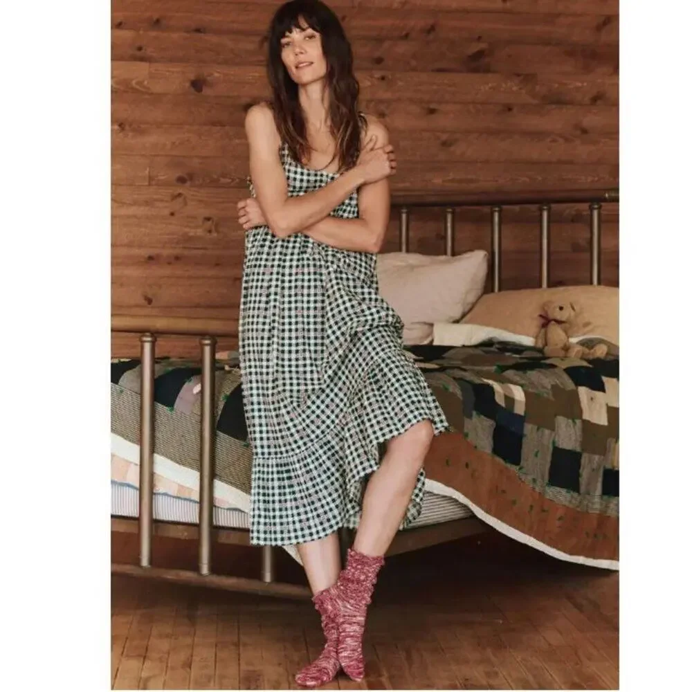 The Great. The Ruffle Tank Night Dress in winter pine plaid Sz M
